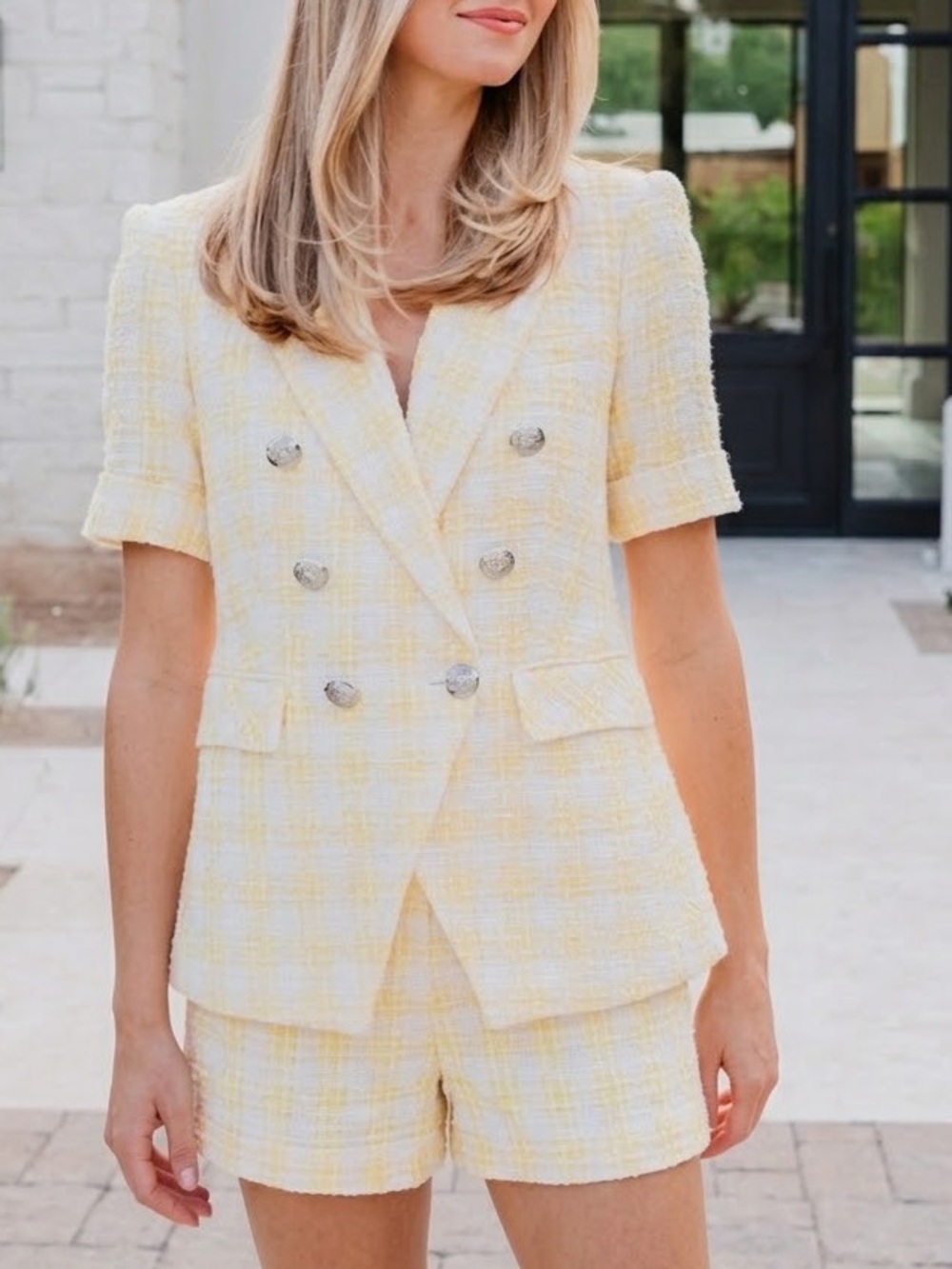 Veronica Beard Jenny Yellow Tweed Dickey Jacket & Shorts Set